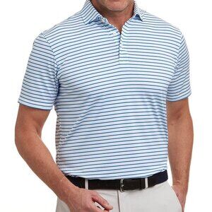 Holderness & Bourne Men's Sutton Golf Polo Shirt XXL White Blue Stripe Oxford